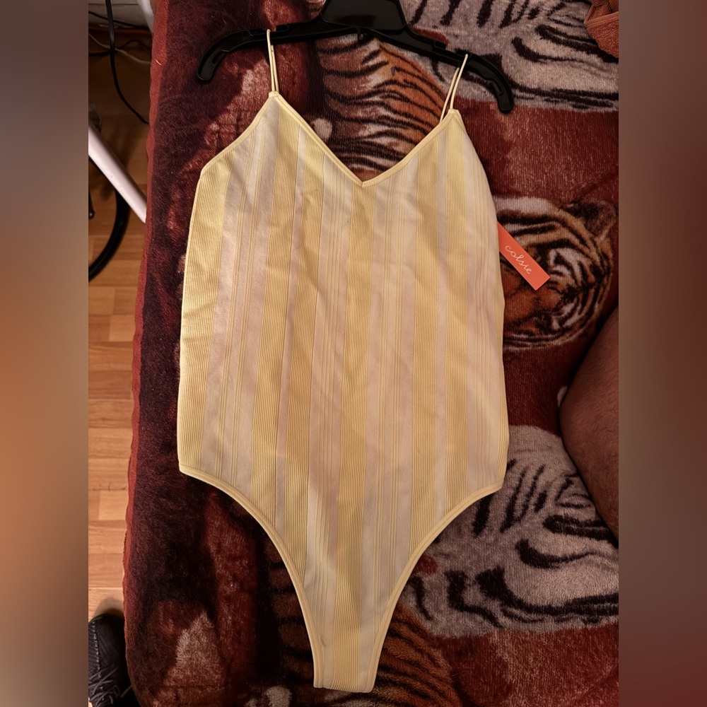 Colsie Light Yellow and Cream Striped bodysuit